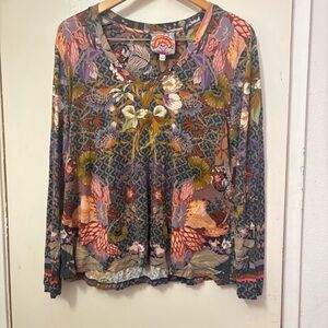 Johnny Was Multicolor Floral Long Sleeve Top